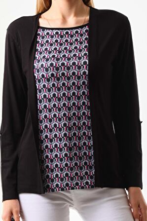 Sistas Kadın Desenli Uzun Kol Bluz 23525 Siyah