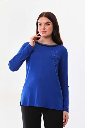 Sistas Kadın Çiçek İşlemeli Yaka Detaylı Bluz 23557 Saks