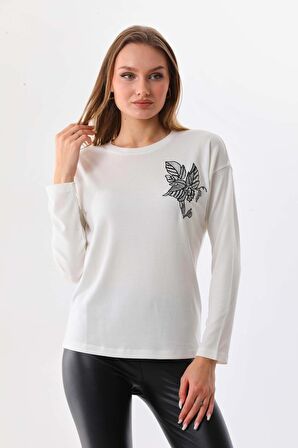 Sistas Kadın İşleme Detaylı Uzun Kol Bluz 23640 Ekru