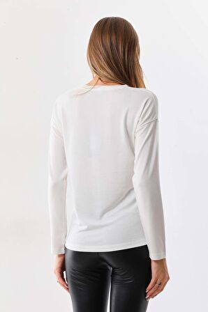 Sistas Kadın İşleme Detaylı Uzun Kol Bluz 23640 Ekru