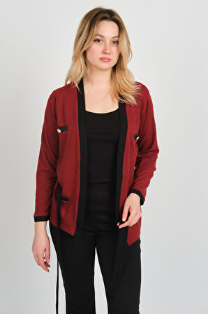Sistas Kadın Belden Bağlama Detaylı Süs Cepli Ceket 23955 Bordo