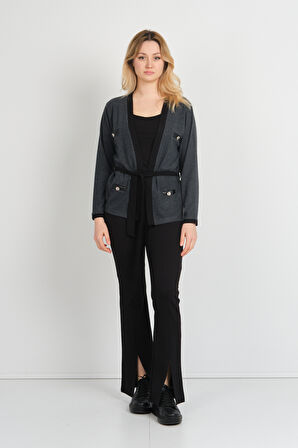 Sistas Kadın Belden Bağlama Detaylı Süs Cepli Ceket 23955 Antrasit