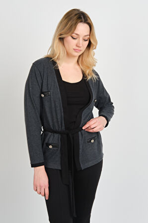 Sistas Kadın Belden Bağlama Detaylı Süs Cepli Ceket 23955 Antrasit