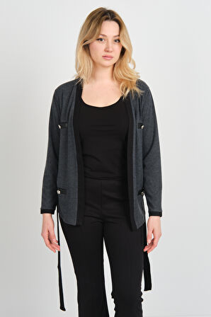 Sistas Kadın Belden Bağlama Detaylı Süs Cepli Ceket 23955 Antrasit