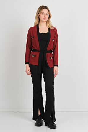 Sistas Kadın Belden Bağlama Detaylı Süs Cepli Ceket 23955 Bordo