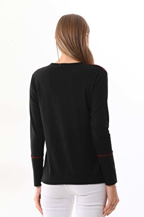 Sistas Kadın Desenli Bisiklet Yaka Uzun Kol Bluz 23619 Bordo