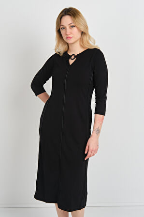 Sistas Kadın Yaka Detaylı Reglan Kol Elbise 23822 Siyah