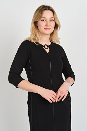 Sistas Kadın Yaka Detaylı Reglan Kol Elbise 23822 Siyah