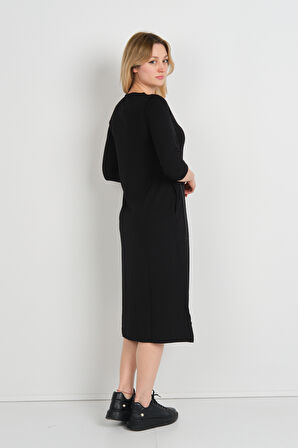 Sistas Kadın Yaka Detaylı Reglan Kol Elbise 23822 Siyah