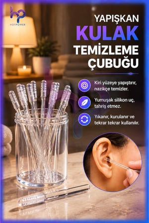 Yapışkan Silikon Uçlu Kulak Temizleme Çubuğu 24'lü Yıkanabilir Tekrar Kullanılabilir Hijyenik Çubuk