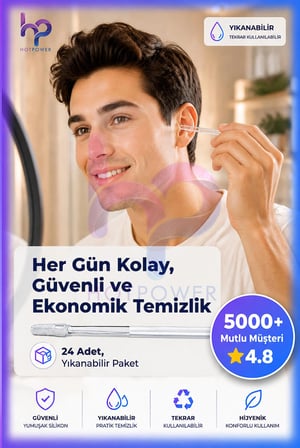 Yapışkan Silikon Uçlu Kulak Temizleme Çubuğu 24'lü Yıkanabilir Tekrar Kullanılabilir Hijyenik Çubuk