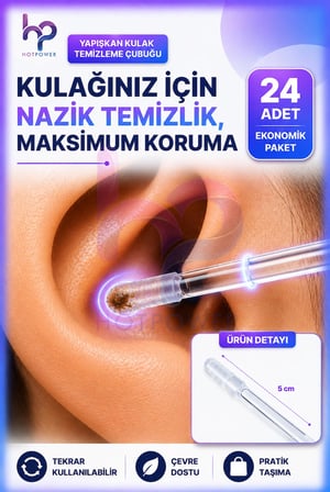 Yapışkan Silikon Uçlu Kulak Temizleme Çubuğu 24'lü Yıkanabilir Tekrar Kullanılabilir Hijyenik Çubuk