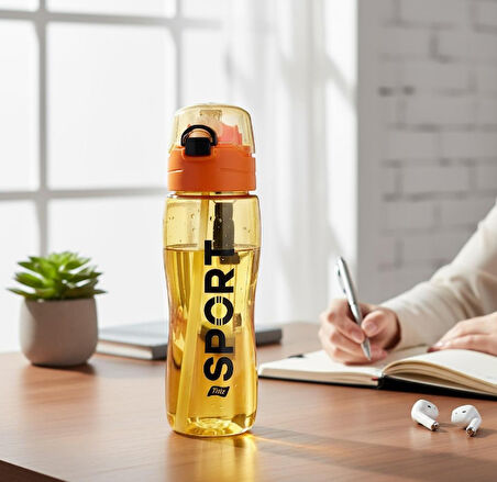 Titiz Rio matara 750 ml Kapaklı- Pipetli, Kapak Koruma Kılıflı Su Matarası Turuncu