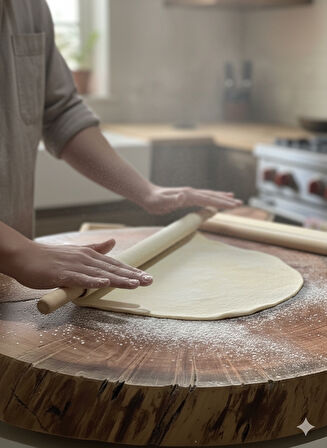 Doğal Ahşap Hamur Açma ve Çevirme Seti