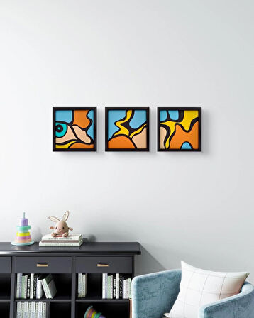 Modern Soyut 3’lü Tablo Seti – El Boyaması – 22x22 Ev Dekorasyon Tablosu – MDF Üzeri Akrilik