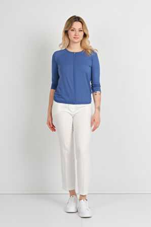 Sistas Kadın Omuz ve Kolları Tül Detaylı Beli Lastikli Truvakar Kol Bluz 23321 Indigo