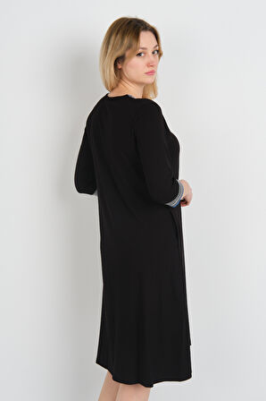 Sistas Kadın V Yaka Yarım Kol Kelebek İşlemeli Çift Cepli Elbise 24426 Siyah