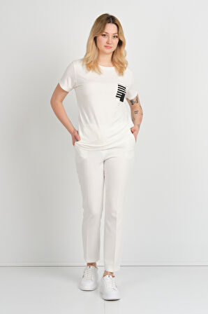 Sistas Kadın Cep Detaylı Kısa Kollu Bisiklet Yaka Bluz 24240 Ekru