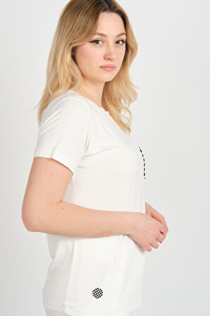 Sistas Kadın Cep Detaylı Kısa Kollu Bisiklet Yaka Bluz 24240 Ekru