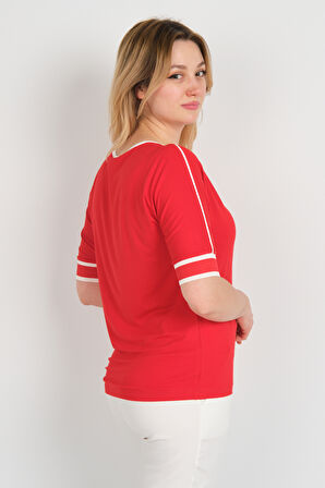 Sistas Kadın Bisiklet Yaka Yarım Kol Bluz 24145 Kırmızı