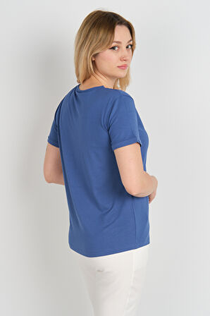 Sistas Kadın Kısa Kollu Süs Cep Detaylı Duble Kol Bluz 4110 Indigo