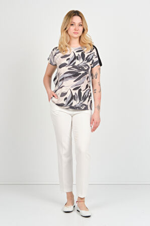 Sistas Kadın Düşük Kol Desenli Bisiklet Yaka Bluz 24280 Siyah