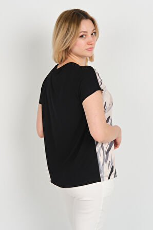 Sistas Kadın Düşük Kol Desenli Bisiklet Yaka Bluz 24280 Siyah