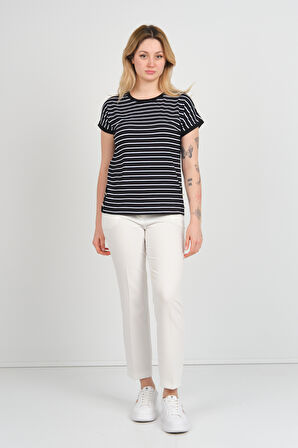 Sistas Kadın Bisiklet Yaka Çizgili Yanları Gold Düğmeli Bluz 24298 Siyah