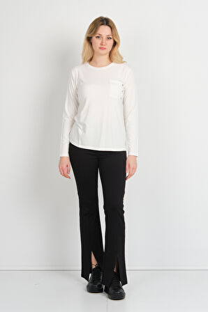 Sistas Kadın Tek Cepli Bisiklet Yaka Uzun Kol Bluz 24525 Ekru