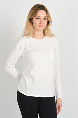 Sistas Kadın Tek Cepli Bisiklet Yaka Uzun Kol Bluz 24525 Ekru