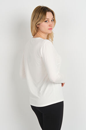 Sistas Kadın Tek Cepli Bisiklet Yaka Uzun Kol Bluz 24525 Ekru