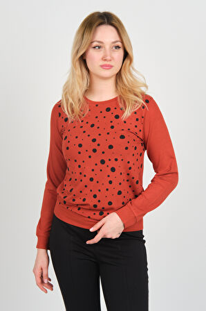 Sistas Kadın Uzun Kollu Puanlı Bisiklet Yaka Bluz 24583 Kiremit