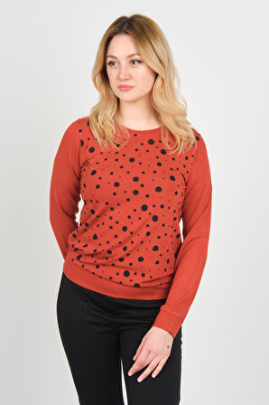Sistas Kadın Uzun Kollu Puanlı Bisiklet Yaka Bluz 24583 Kiremit