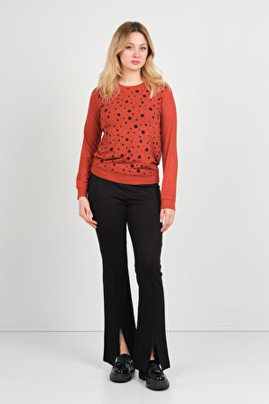 Sistas Kadın Uzun Kollu Puanlı Bisiklet Yaka Bluz 24583 Kiremit