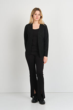 Sistas Kadın Simli Desenli Düğmesiz Ceket 24924 Siyah