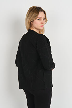 Sistas Kadın Simli Desenli Düğmesiz Ceket 24924 Siyah