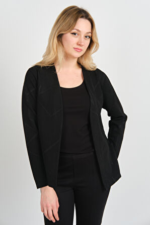 Sistas Kadın Simli Desenli Düğmesiz Ceket 24924 Siyah