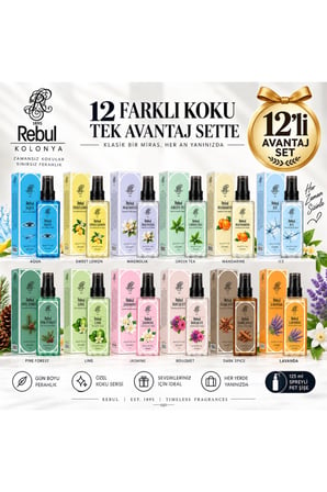 Rebul 125 ml Spreyli Pet Şişe Kolonya 12'li Avantaj Seti - Karma Koku Seti