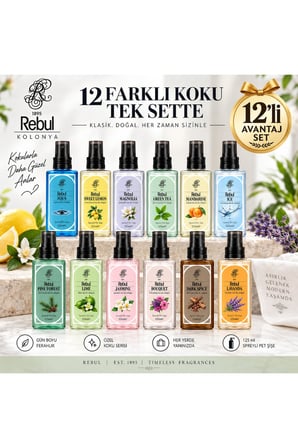 Rebul 125 ml Spreyli Pet Şişe Kolonya 12'li Avantaj Seti - Karma Koku Seti