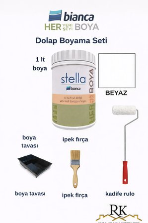 Bianca Stella Dolap Boyama Seti Beyaz 1 Lt – Boya Tavası, İpek Fırça ve Kadife Rulo Dahil