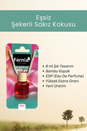 Farnia Yüksek Esanslı Askılı Araç Kokusu EDP Parfüm Tatlı Sakız 8 Ml 3 Adet Avantaj Paketi