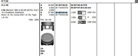 Opel Piston Segman X14xe Corsa B Astra G (78,10mm) 050 - Goetze 8771678050000g