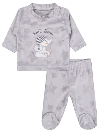 Minidamla Filli Nakış Patikli 2Li 1-6 Ay Pijama Takımı - Gri 6-9 Ay
