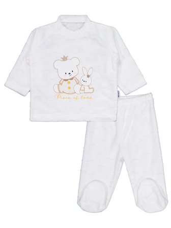 Albimini Kız Ayı Tavşan Nakış Patikli 2Li Pijama Takım 1-6 Ay - Ekru