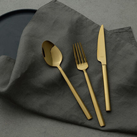 Hisar Milano 18 Parça 6 Kişilik Çatal Kaşık Bıçak Takımı Titanyum Gold