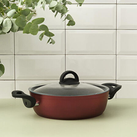 Hisar Optima Talia Granit Basık Tencere 26 cm Bordo