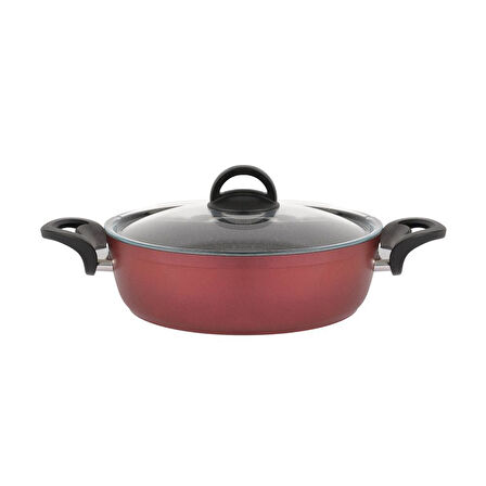 Hisar Optima Talia Granit Basık Tencere 26 cm Bordo