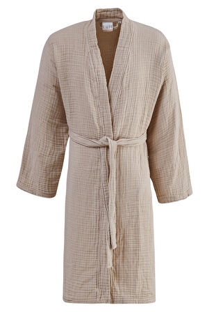 Unisex Ekru 4 Kat Müslin Sabahlık /Bornoz / Kimono