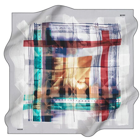 Aker Tivil Saf İpek Eşarp 8332713 - 971 Gri Soyut Desen