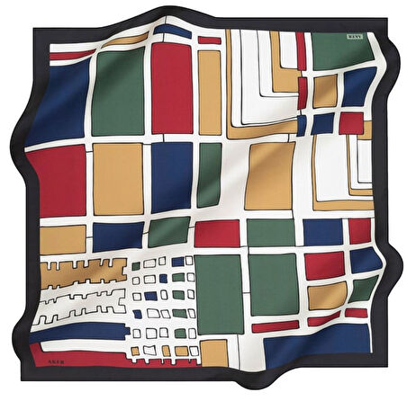 Aker Tivil Saf İpek Eşarp 8452713 - 913 Siyah Beyaz Geometrik Desen